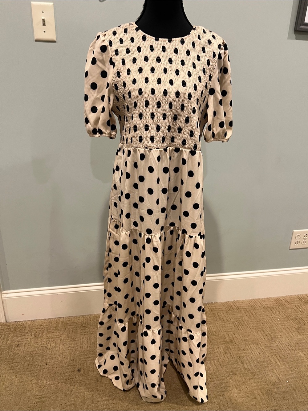 Polka Dot Tiered Maxi Dress - Black on Cream- Never Worn